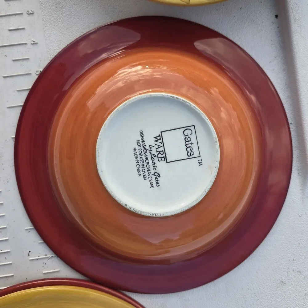 Gates Ware by Laurie Gates 4pc Ceramic Bowl Set Floral Yellow Burgundy Green